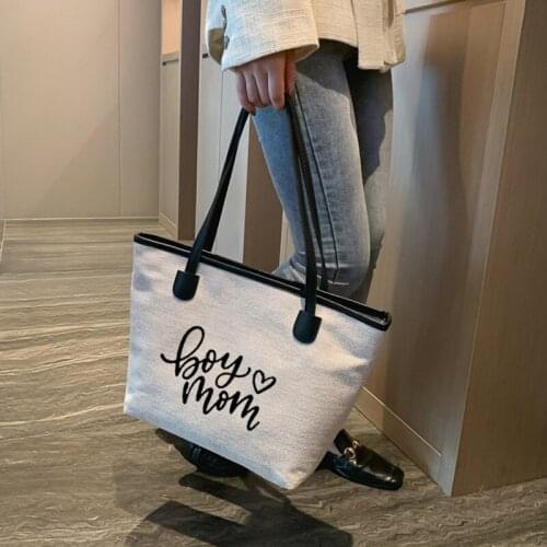 Boy Mom Funny Printed Tote Bag Work Bag Gift For Motherss Day Women Handbag Beach Bag Ladies Purse Dropshipping