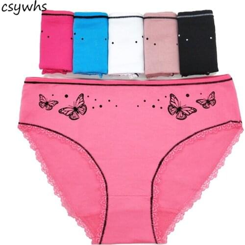 6pcs Cotton Lace Plus Size Panties Women Butterfly Print Mid-rise Briefs Women Intimates Panties Big Size Underwear for Women