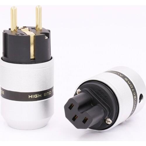 Hi End Audio Aluminum Gold Plated Schuko Power Plug Connector+IEC Female Plug power plug For Audio Connector Schuko