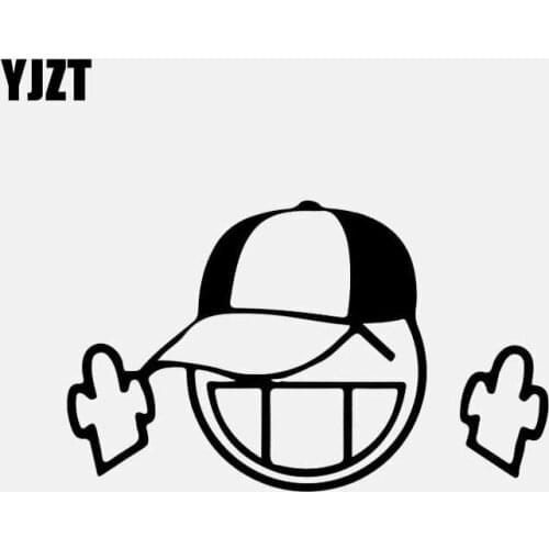 YJZT 14CM*8.4CM Motorcycle Car Sticker Smiley Vinyl Decal Middle Finger Black/Silver C3-1982