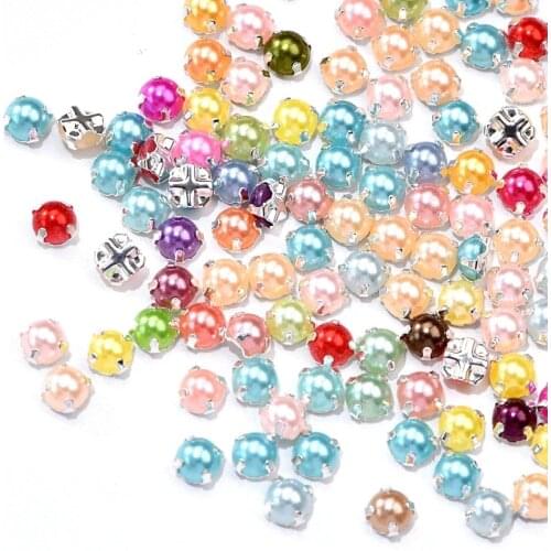 5mm 100pcs Sewing Pearl Beads Sew On Rhinestones With Silver Claw Flatback Half Round Pearls For DIY Wedding Dress B1238