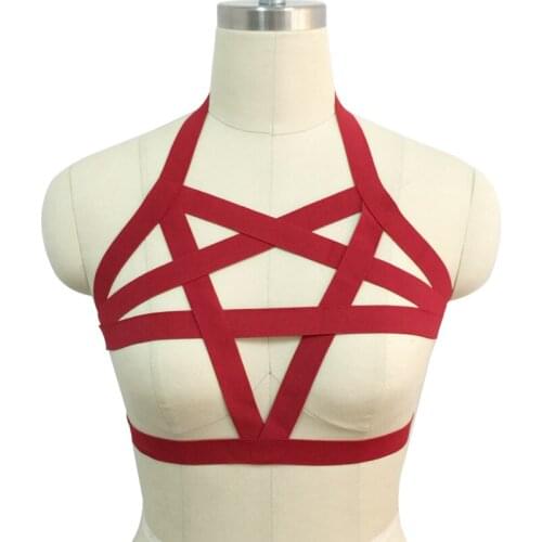 Gothic Bondage Bra Women Pentagram Lingerie Harness Bra Crop Top Body Harness Cage Fetish Halloween Rave Wear Harajuku Cage Bra