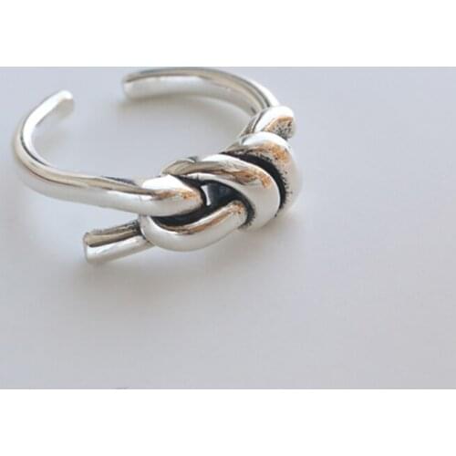Korean Fashion Bowknot Bow 925 Sterling Silver Adjustable Ring For Women Simple Vintage Thai Silver Geometric Jewelry Gifts