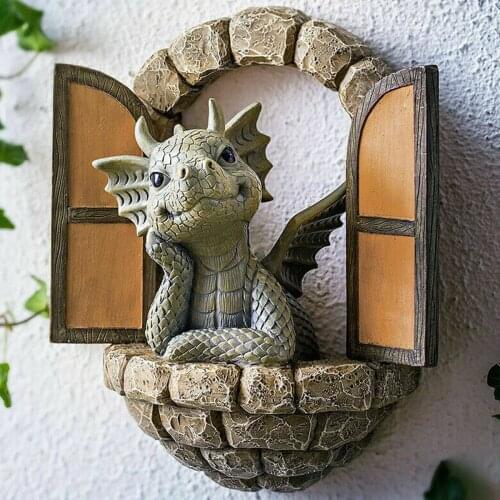 1x Garden Dinosaur Statue Outdoor Beautiful Courtyard Dinosaur Door Decoration Resin Handmade Crafts Novel Sculpture Decoration