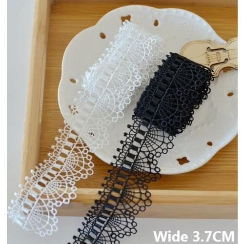 3.7CM Wide White Black Cotton Polyester Fine Embroidery Ribbon Lace Fringe Edge Trim Dress Collar Cuffs Curtain DIY Sewing Decor