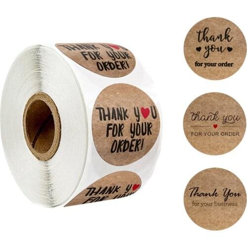 500pcs/roll Kraft Paper "thank You for Your Order" Stickers for Package Seal Labels Supporting Business Stationery Sticker