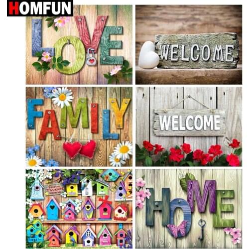 HOMFUN DIY 5D Diamond Painting "love home family welcome" Full Diamond Embroidery Sale Picture Of Rhinestones For Festival Gifts