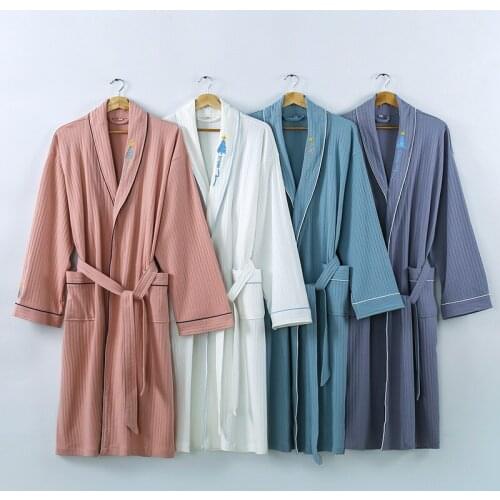 Hotel 100% Cotton Bathrobes Spring And Autumn Thin Section Absorbent Yukata Men Women Couples Long Robe Sleepwear Home Service