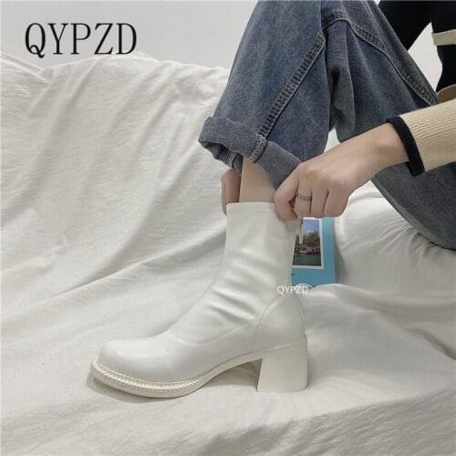 Lucyever Vintage Big Toe Chunky Heels Boots Women Pu Leather Platform Ankle Boots Ladies Elastic Zipper Autumn Winter Booties