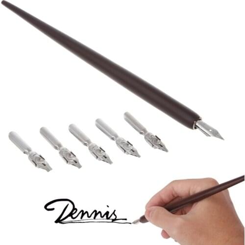 Wood English calligraphy pen nibs Copperplate Script Oblique Dip Pen Holder + 5 Nib