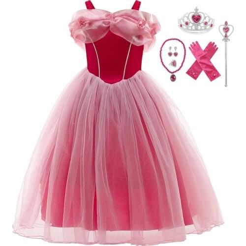 Girls Aurora Dress Kids Christmas Sleeping Beauty Costume Children Halloween Fancy Dress Girls Birthday Princess Party Clothes