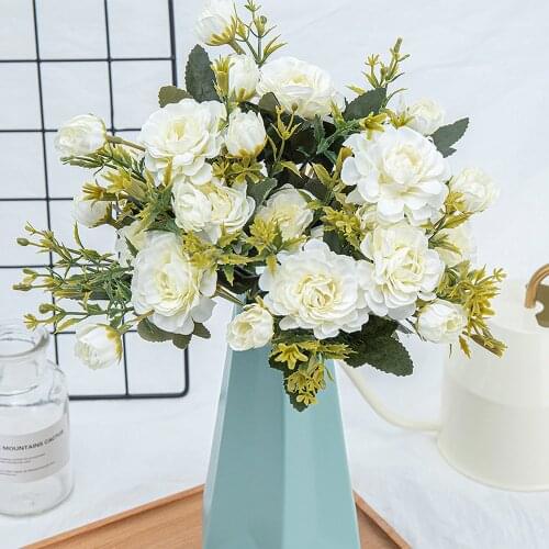 Artificial peonies silk flowers for home decoration high quality plastic fake flowers bouquet wedding table centerpiece decor