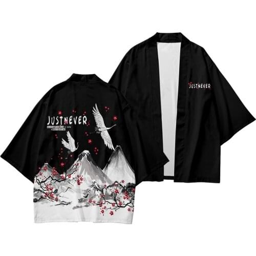 Flower Crane Printed Couple Men Women Cardigan Traditional Casual Loose Thin Set Kimono And Pants Asian Clothes Harakuju