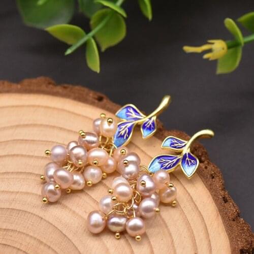 Cloisonne Natural Freshwater Pearl Grape Shape Drop Earrings For Women Handmade Irregular Luxury Jewelry Party Gifts Accessories