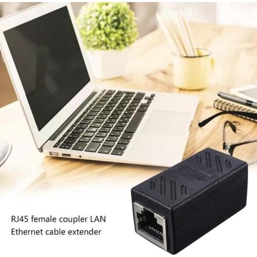 2Pcs New Mini Black RJ45 Network Dual-Pass Network Cable Connector Portable Ethernet LAN Connection Adapter Extender Supplies