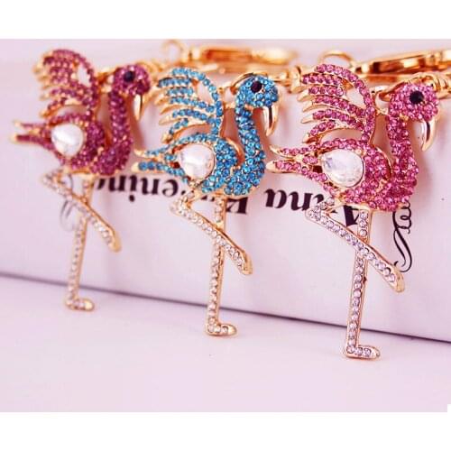 Korean-Style Creative Cute Cartoon Crystal Set Red-Crowned Crane Car Key Chain Metal Pendant Womens Bag Accessories Gift