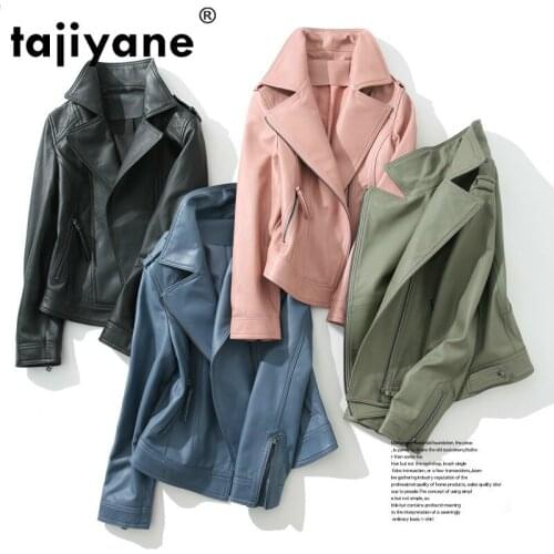 Jacket Leather Womens Spring Sheepskin Coat Women Clothes Coats and Jackets Short Motos Female Coat Pink 2021 WPY495