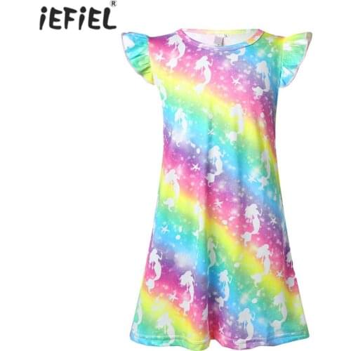 Summer Girls Casual Dress Cotton Short Sleeve Mermaid Dress Kids Sleepwear Princess Nightdress Nightgown Children Homewear