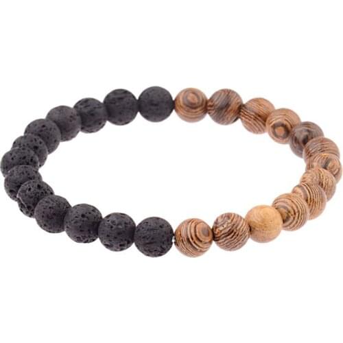 Fashion Couples Natural Lava Stone Bracelet Yin Yang Beads Homme Bangles Bracelet For Women Wooden Bead Accessorie Jewelry Gifts