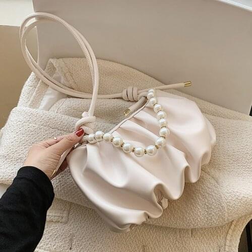 Fashion Women Pu Leather Pearl Handle Handbags Casual Ladies Crossbody Bags for Women Designer Female Shoulder Messenger Bags
