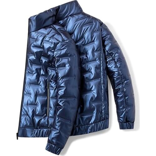 2021 Winter Mens Thick Warm Bread Jackets Streetwear Shiny Stand Collar Parkas Plus Size Loose Oversized Coat Brand Men Clothes