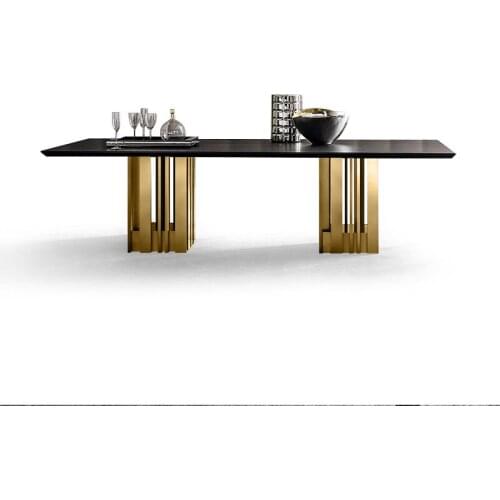 Stainless steel Dining Room Set Home Furniture minimalist modern natrual marble dining table and mesa de jantar muebles comedor