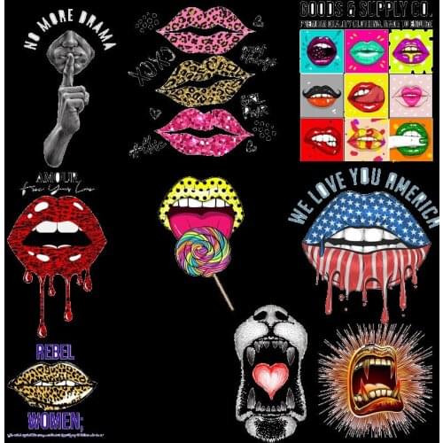 Leopard Print Lips Patches For Clothes Heat Transfer Thermal Stickers DIY Washable T-Shirts Iron On Transfer Girls Lips Patches
