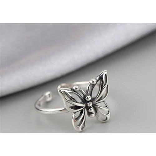 New Fashion Hollow Butterfly 925 Sterling Silver Jewelry Personality Ins Retro Thai Silver Exquisite Opening Rings R694
