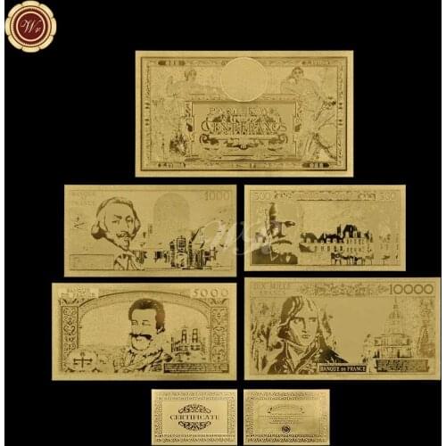 One Lot /5pcs) Gold Plated 1956s France Set Fancy Gold Banknote 100cent 5 10 50 100 For Collection
