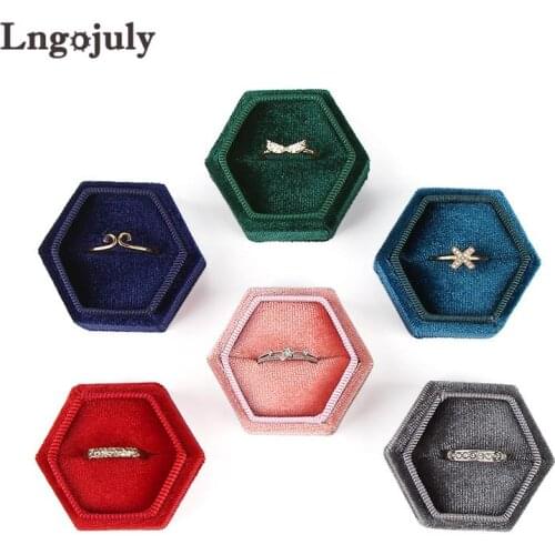 Wholesale Jewelry Packaging Box In Multiple Colour Velvet Hexagon For Ring Gift Box 10 Pieces
