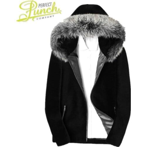 Winter Coat Sheep Shearling Jacket Men Real Fox Fur Collar Warm Outwear Mens 100% Wool Coats Chaqueta LSY088046 MY1707