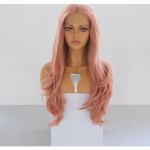 QUINLUX WIGS Pink Long Natural Wave Synthetic Lace Front Wigs for Women with Free Part Glueless Heat Resistant Fiber Hair