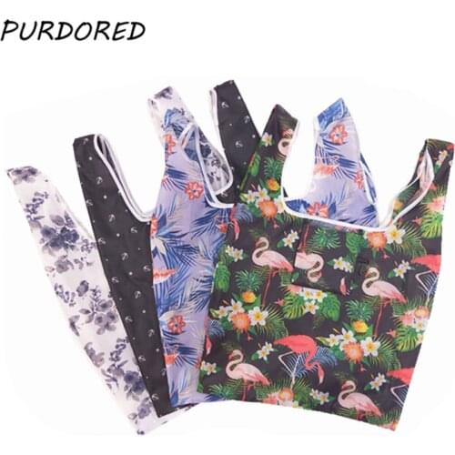 PURDORED 1 pc Foldable Eco Shopping Bag Flamingo Shopping Bag Portable Large-Capacity Handy Tote Shopping bag Dropshipping