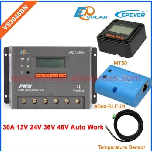 PWM 30A solar controller VS3048BN 30amps EPEVER MT50 remote Meter and bluetooth function box 12V/24V lcd display regulator