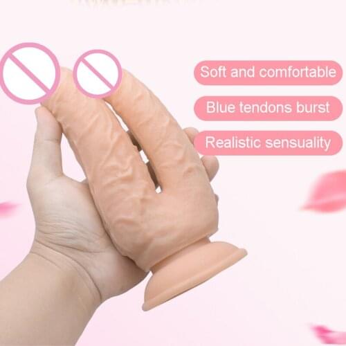 Realistic Double Ended Dildo Dual Sided Headed Penetration G-spot stimulation With Simulated Penile Sucker Sex Toys For Woman