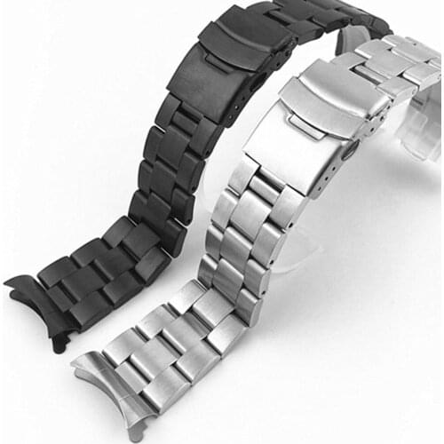 20mm 22mm Stainless Steel Watch band Strap Bracelet Watchband curved ends Wristband Butterfly Hollow Curved End