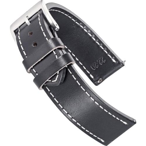 High Quality Horween Chromexcel Black Leather Straps Black Line Soft Wrap Handmade Watch Bands 18mm 20mm 22mm