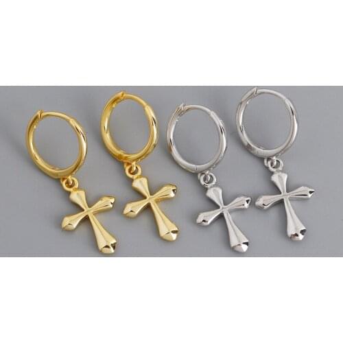 Korean Jewelley 925 Sterling Silver Tassel Cross Bead Stud Earrings For Girls Lady Pendientes серьги кресты eh758