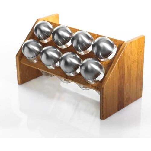 Spice Rack Jars Organizer Container Set of 9 Glass Jars With Bamboo Stand Spice Sugar Rice Holder Bottles Kitchenware Spice Set