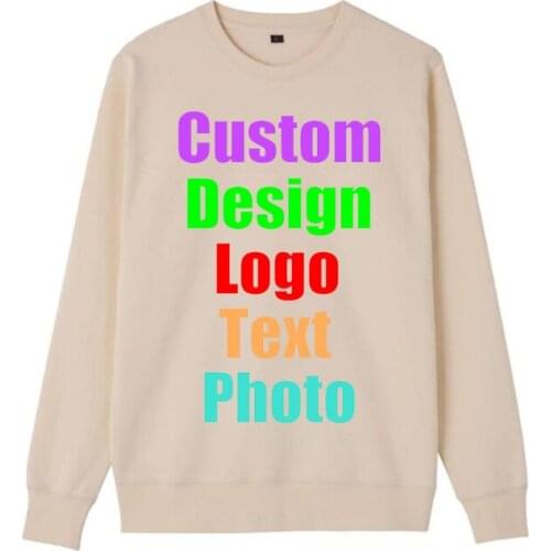 Custom Picture Logo Round Neck Sweater Mens Long Sleeve Solid Color Pullover