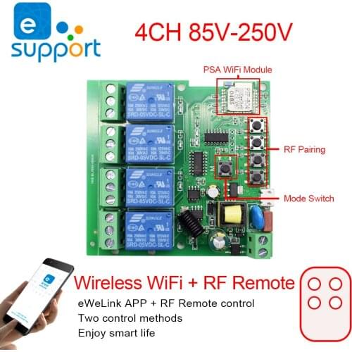 EweLink Smart Remote Control Wifi Switch Module 4CH 12V 24V 220V 75V-250V, Intelligent Switch For The Whole House