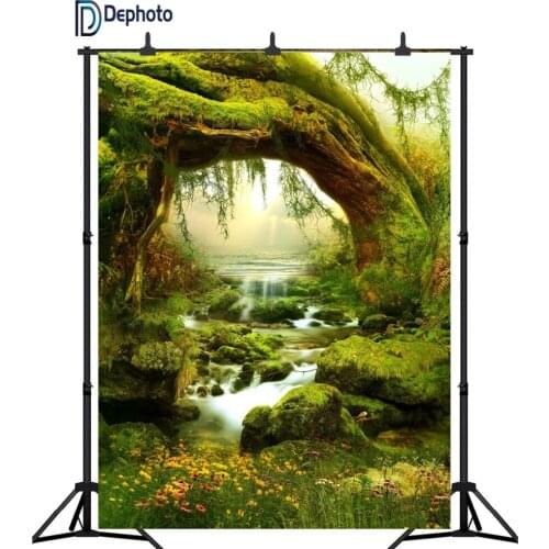 DePhoto Vinyl Photography Backdrop spring Nature view River tree Flowers Scenery photo Background Studio Props