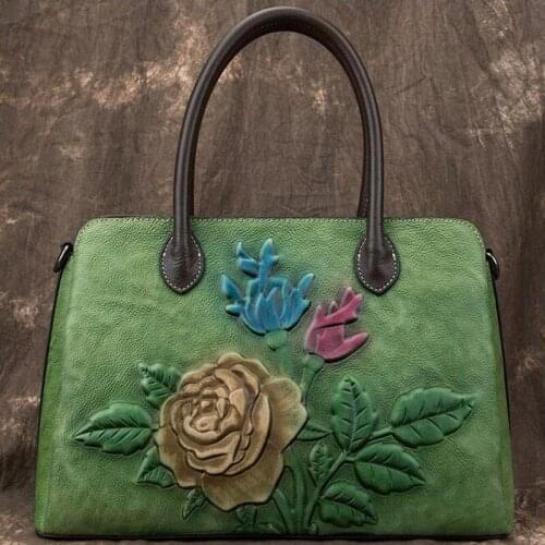 Women Leather Bags vintage genuine leather ladies handbag womens tote shoulder bag cowhide handmade embossed shopping bag