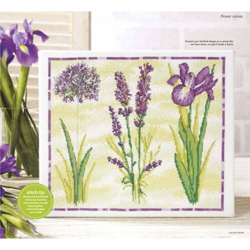Customized Embroidery Three Purple Flowers Cross Stitch Supplies Philippine with 100% Cotton Floss &Free Shipping for Home Decor