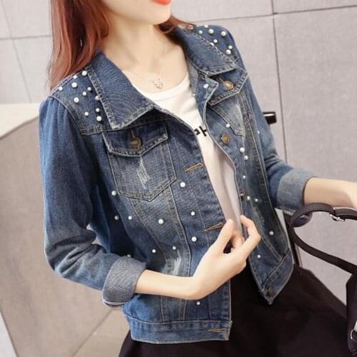 Plus szie 5XL Beading Denim jacket Women Spring Autumn Slim Denim jackets Ladies Fashion Casual Coat