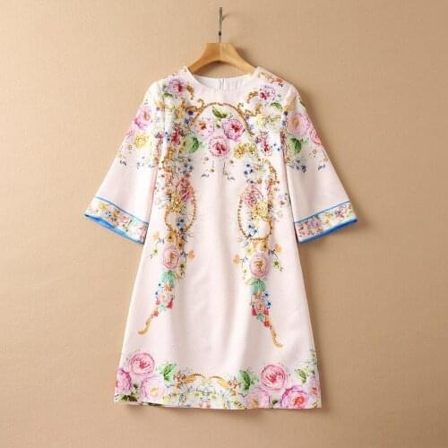 European and American womens wear new autumn 2022 7 minutes of sleeve Beaded flower jacquard Fashion dress