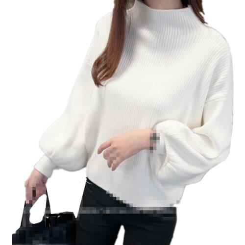 ZG1234 2020 new spring autumn women fashion half turtleneck loose batwing coat lantern sleeve sweater cheap wholesale