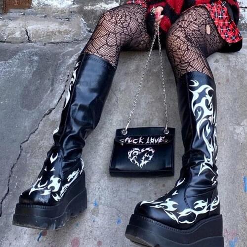 Comemore 2021 New Brand Design Black Big Size 43 Cool Punk Motorcycles Boots Female Platform Boot Wedges High Heels Women Shoes