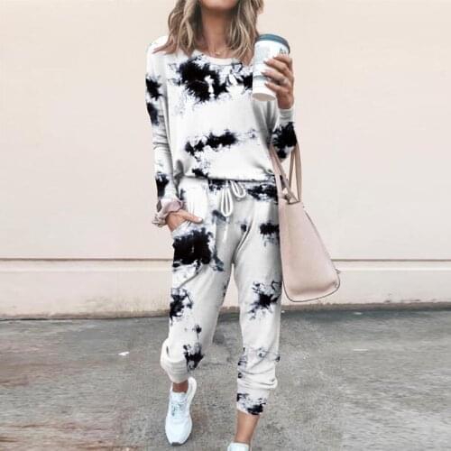 Women Elegant Tie Dye Spring Pants Sets Casual Plus Size Outfits Jogger Two Piece Set Sports Suit Solid Color Cotton Tracksuit