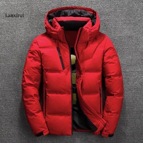 Winter Men Down Jacket Slim Thick Warm Solid Color Hooded Coats Fashion Casual Down Jackets Male